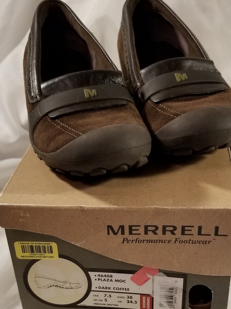 Merrell Womens Plaza Moc Shoes 7.5 Coffee Brown